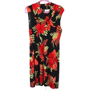 Expressions Vintage Y2K Cowl Neck Dress Sleeveless Tropical Hawaiian Women large